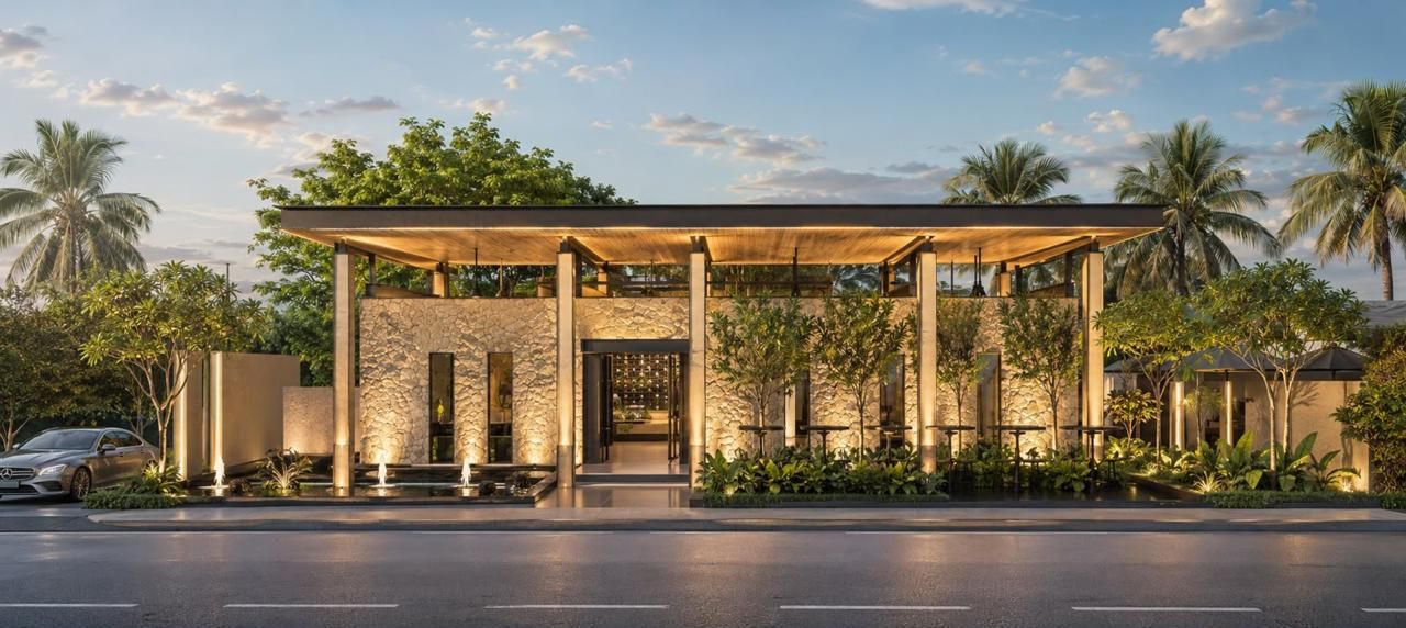 Rendering of the Higuera Residence clubhouse facade