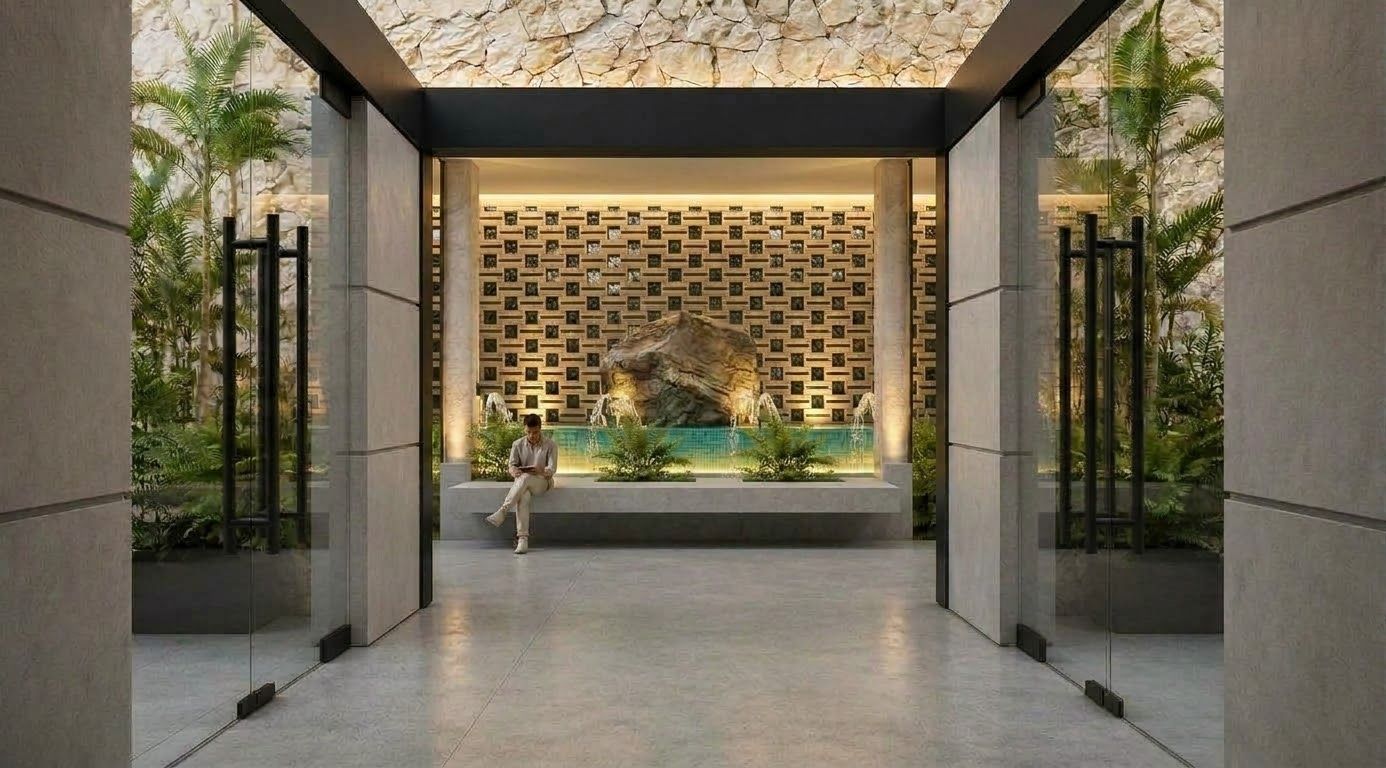 Rendering of the Higuera Residence clubhouse lobby