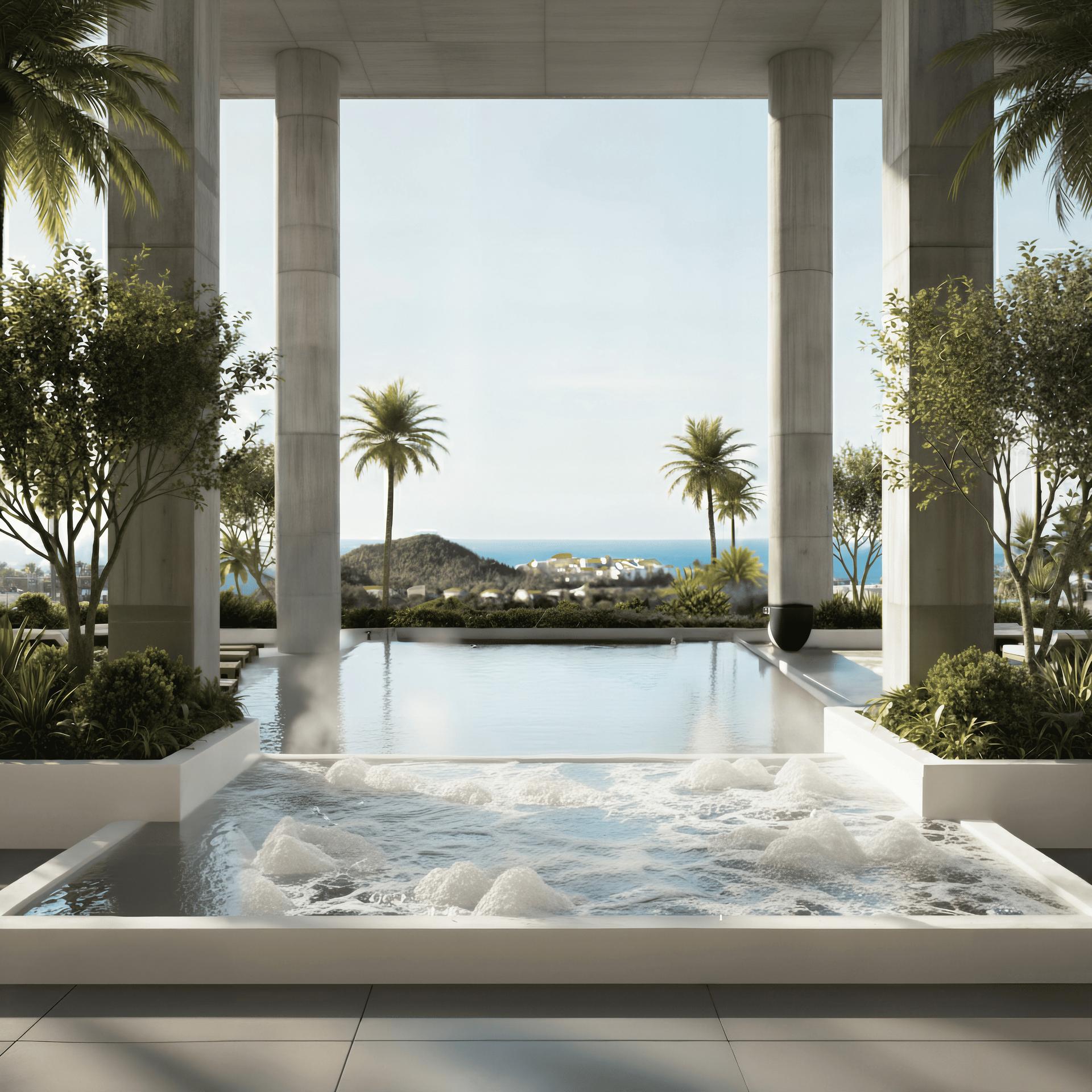 Rendering of the Kumo Living infinity pool by day
