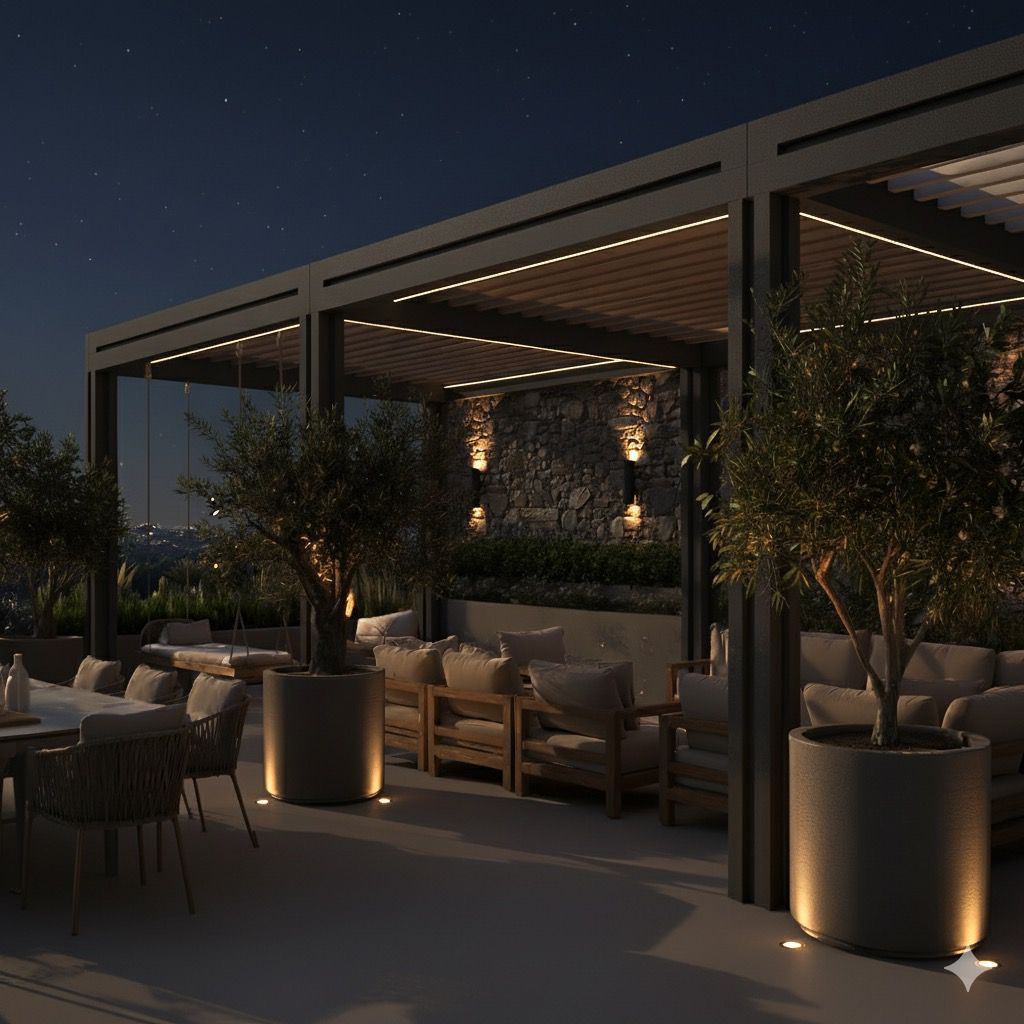 Rendering of the Kumo Living rooftop at night