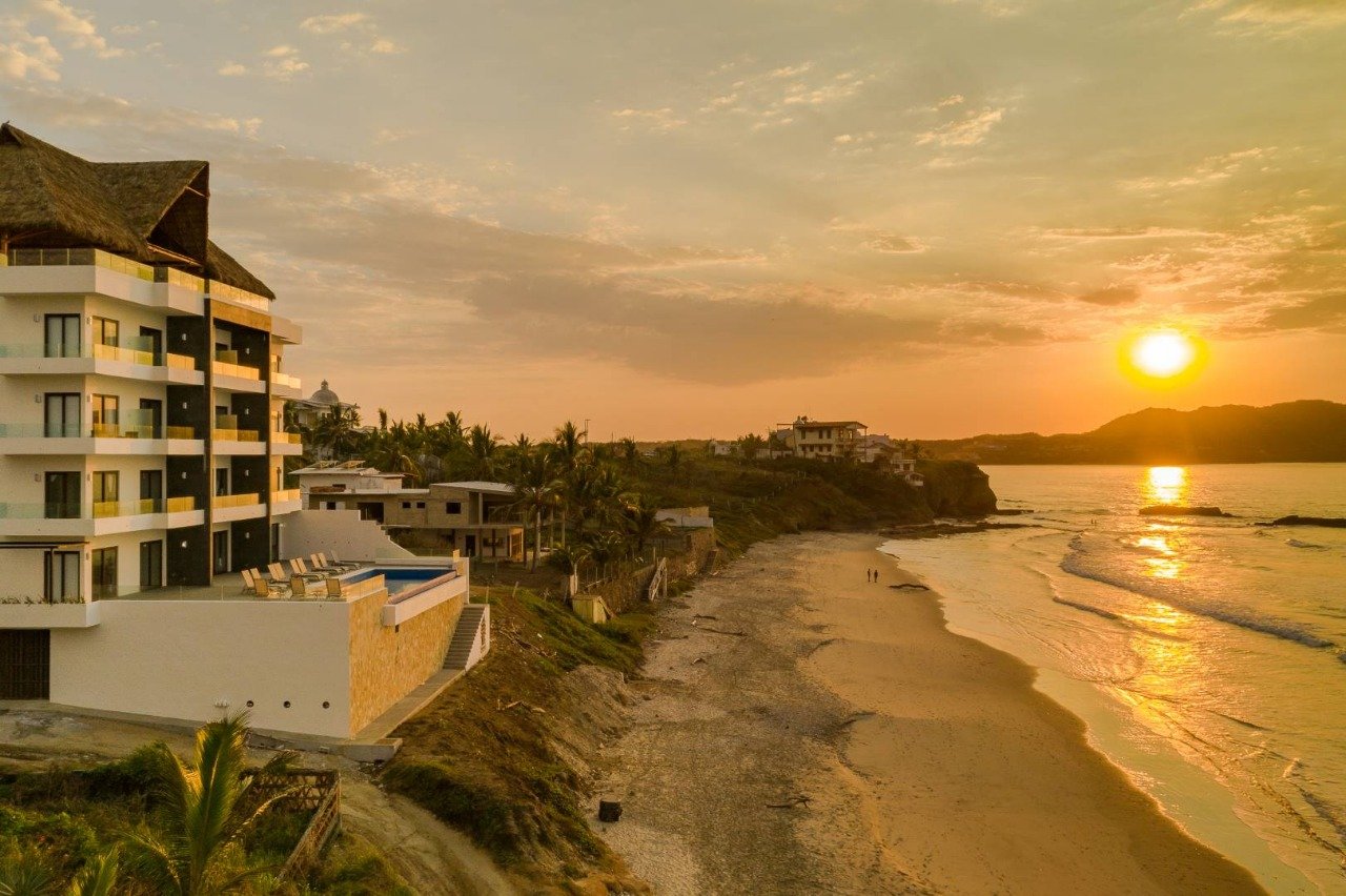 Torre Marsai at sunset by the beach in Punta Negra, Punta de Mita
