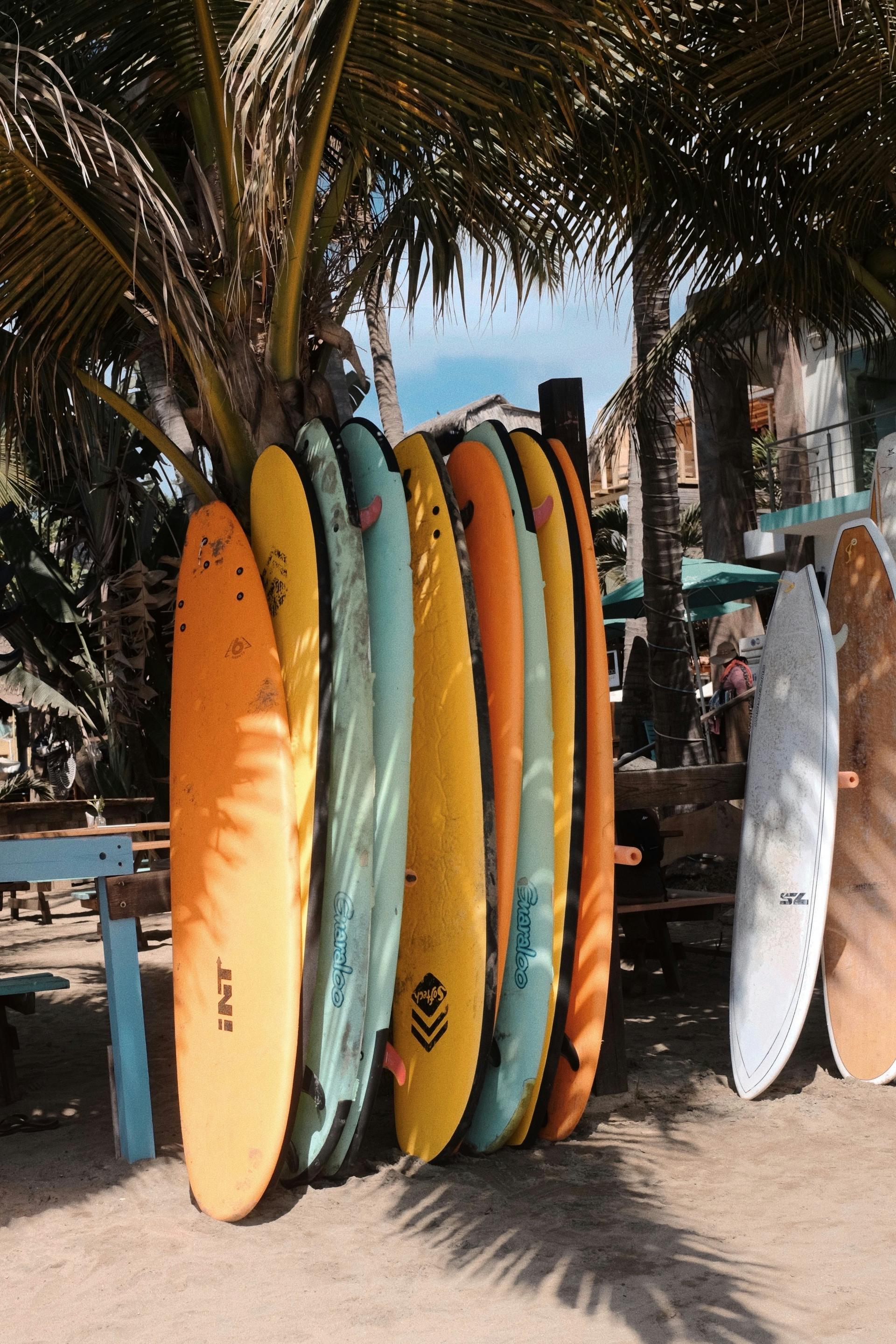 Surfboards on the beach in Sayulita, Riviera Nayarit